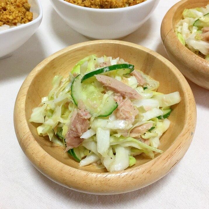 ツナ缶とポッカレモンでキャベツ胡瓜の旨和えサラダ♡